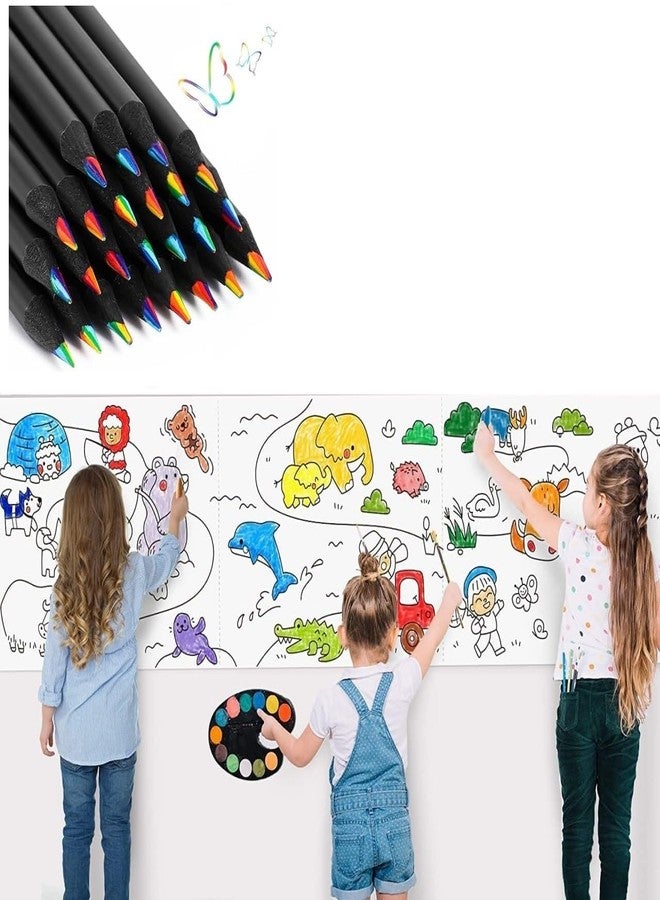 YEKDA 6 Pcs Rainbow Pencils With Drawing Paper Roll for Kids | Paper Roll Sheet Wall Stickers, 30X300 CM Large Poster for Animal World | Rainbow Colored Pencil Art Supplies for Girls Boys - Image 1